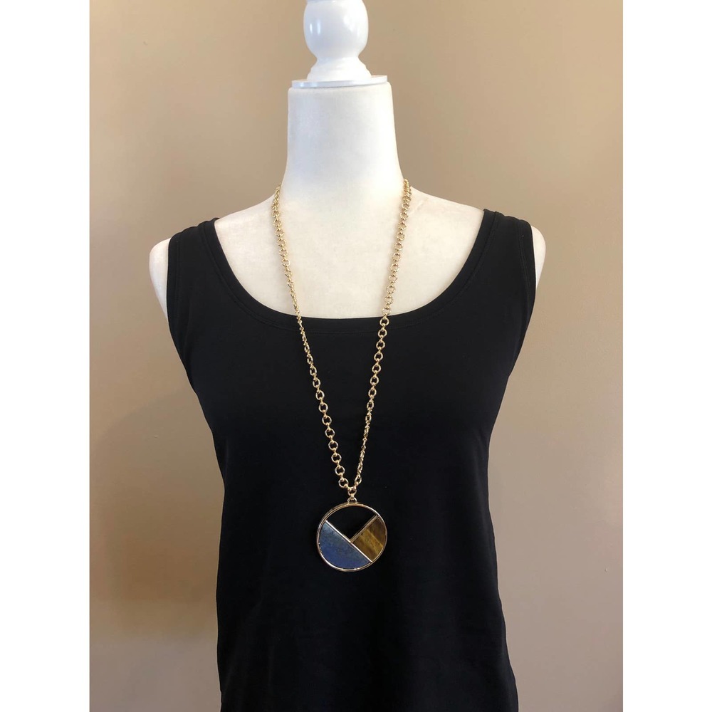 White House Black Market long gold chain necklace with semi precious pendent